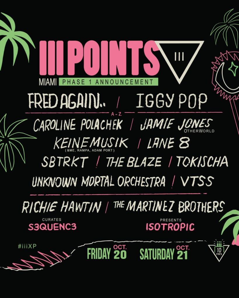 MIAMI’S III POINTS FESTIVAL ANNOUNCES 2023 DATES AND FIRST ARTISTS FOR 10-YEAR ANNIVERSARY CELEBRATION