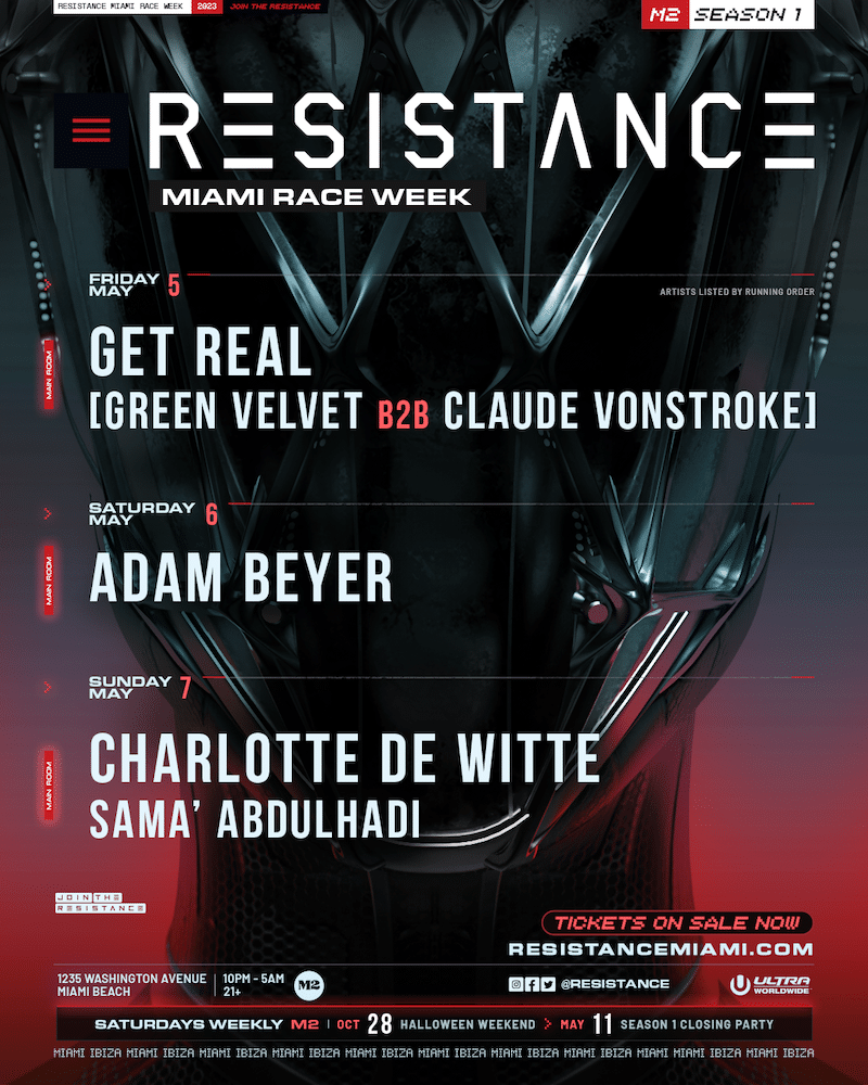 RESISTANCE Miami unveils headliners for Race Week, continuing Season 1 of its celebrated U.S. Club Residency at M2 Miami
