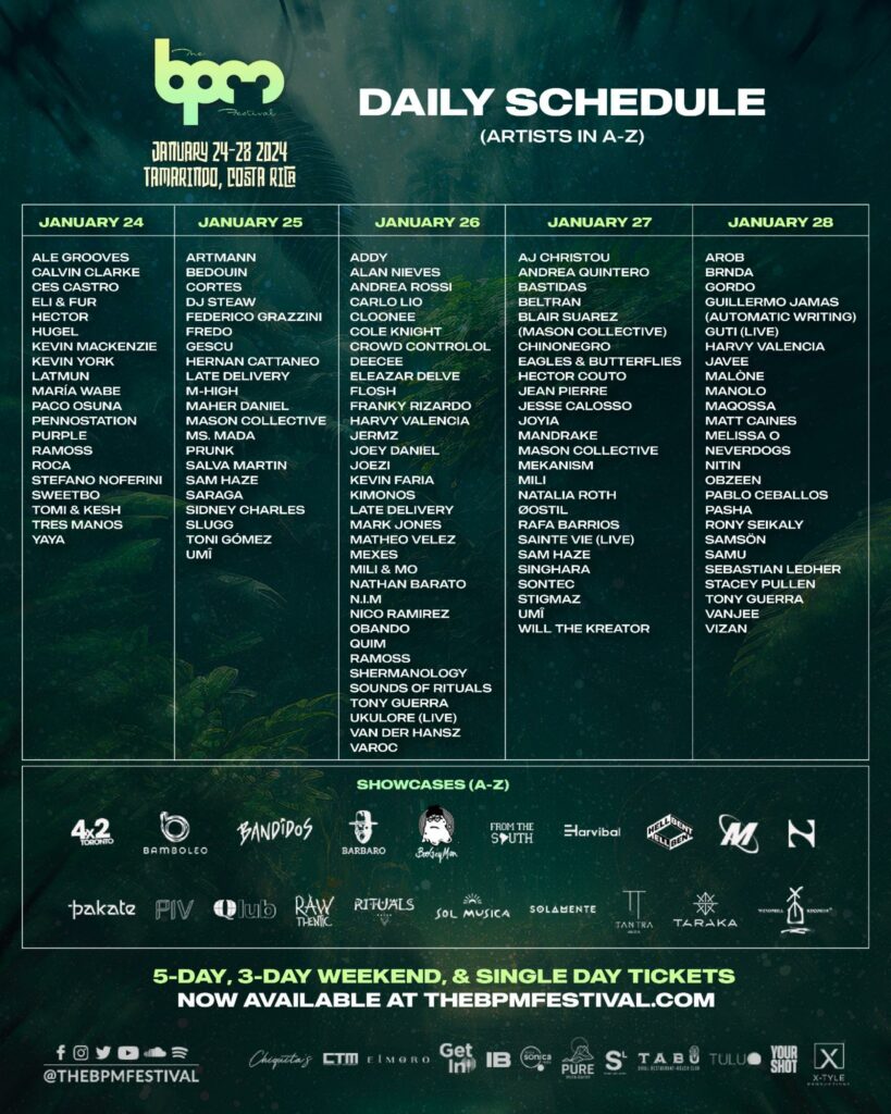 THE BPM FESTIVAL: COSTA RICA 2024 REVEALS PHASE TWO LINEUP & DAILY SCHEDULE